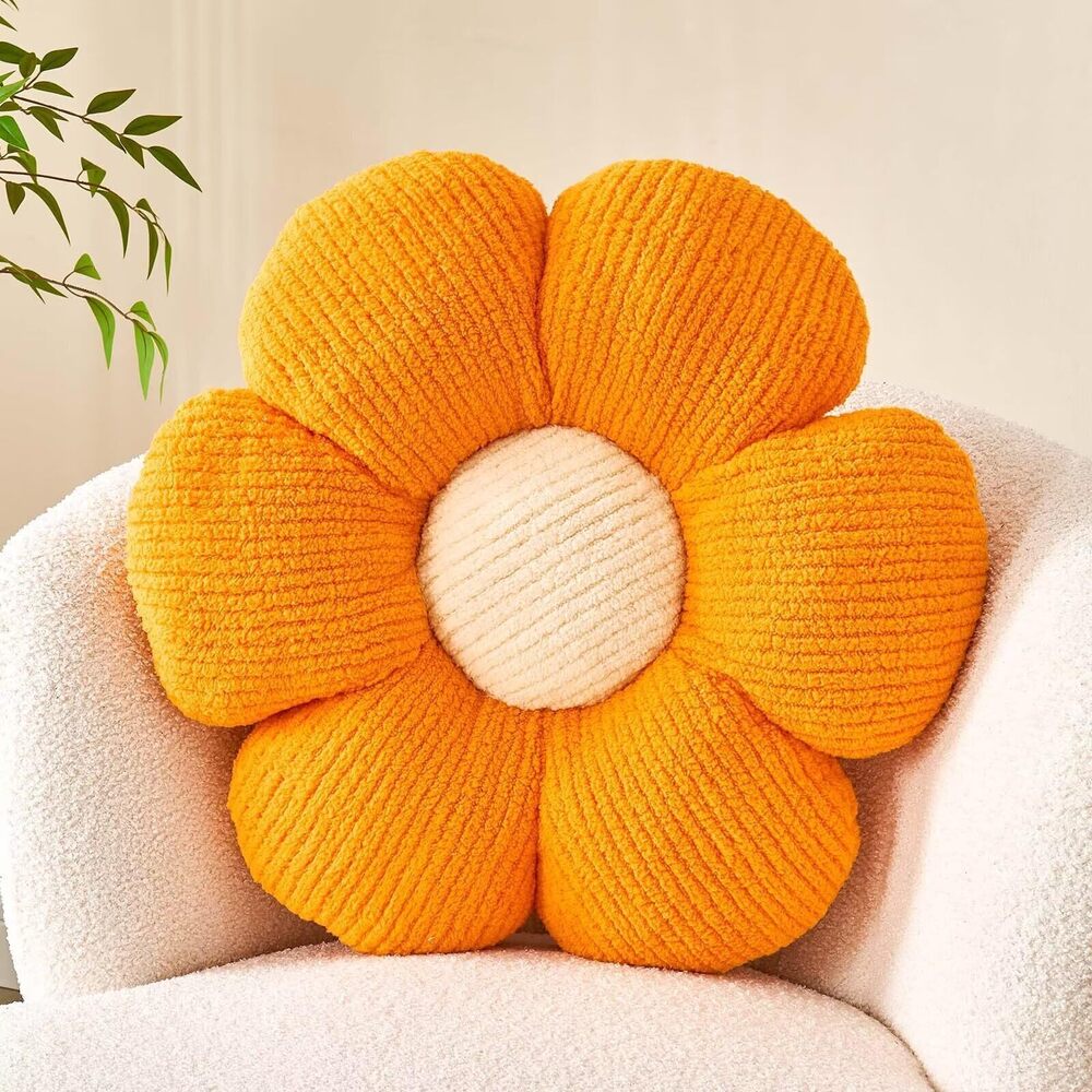 4205 Flower Throw Pillow, Soft Orange 14.9" Shaped Floor Pillow for Home